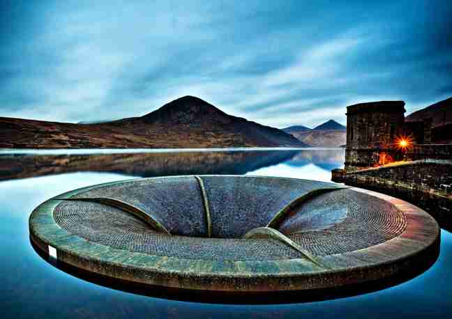 Bell‑mouth overflow “plughole” at Silent Valley Reservoir today