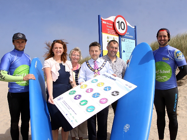 Dom Clarke, Longline Surf School, Angela Halpenny, NI Water, Eileen Magee, Tourism manager, Limavady Borough Council, Alan Robinson, Mayor of Limavady, Richard Gillen, Countryside Services Officer, Limavady Borough Council and Dan Lavery, Longline Surf Sc | NI Water News