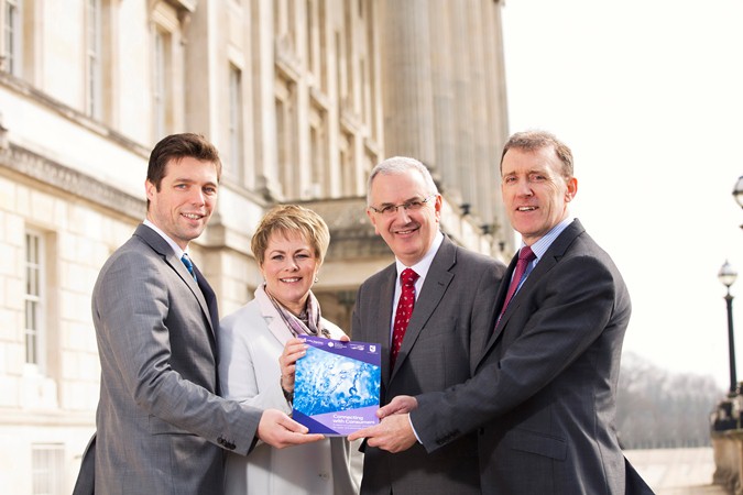 Aodhan O’Donnell, Consumer Council Interim Chief Executive, Jenny Pyper, Utility Regulator Chief Executive, DRD Minister, Danny Kennedy, MLA, and Alec McQuillan, NI Water Director of Customer Service | NI Water News