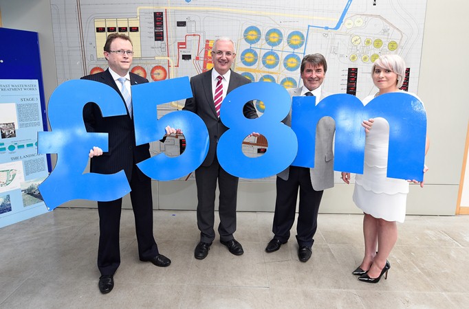 Pictured with Regional Development Minister, Danny Kennedy are Ronan Larkin (left-right), Director of Finance and Regulation at NI Water, Michael Loughran, Managing Director of GO Power and Laura Loughran of GO Power at Belfast Wastewater Treatment Works | NI Water News