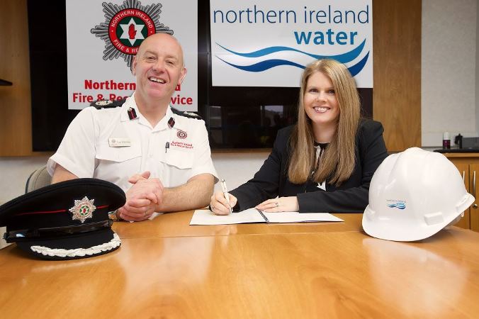 Sara Venning CEO NI Water with Alan Walmsley, Assistant Chief Fire Officer, Northern Ireland Fire & Rescue Service | NI Water News