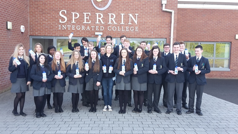 Zara O’Neill of NI Water alongside pupils at Sperrin Integrated College | NI Water News