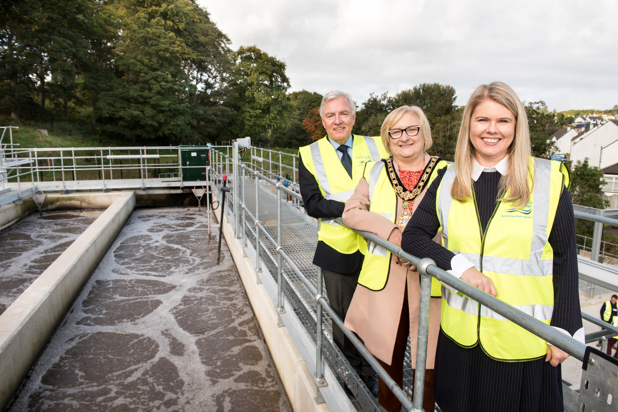 Len O’Hagan NI Water Chairman and Mayor of Causeway Coast and Glens Councillor Brenda Chivers and Sara Venning CEO NI Water  | NI Water News