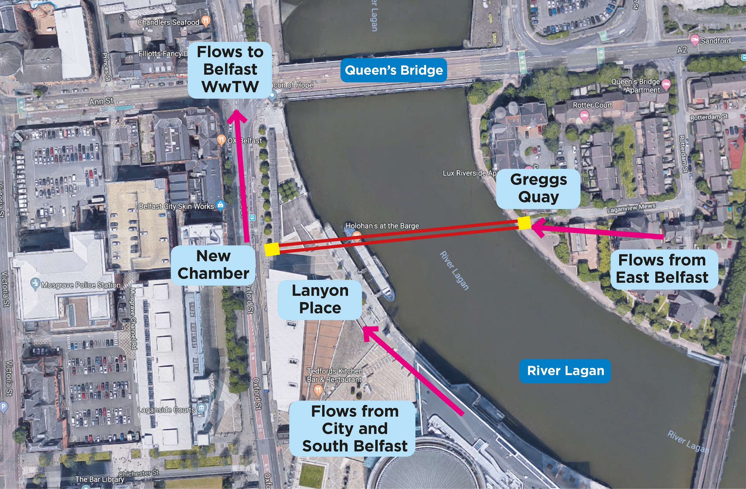 Queens Bridge, Belfast map showing project work