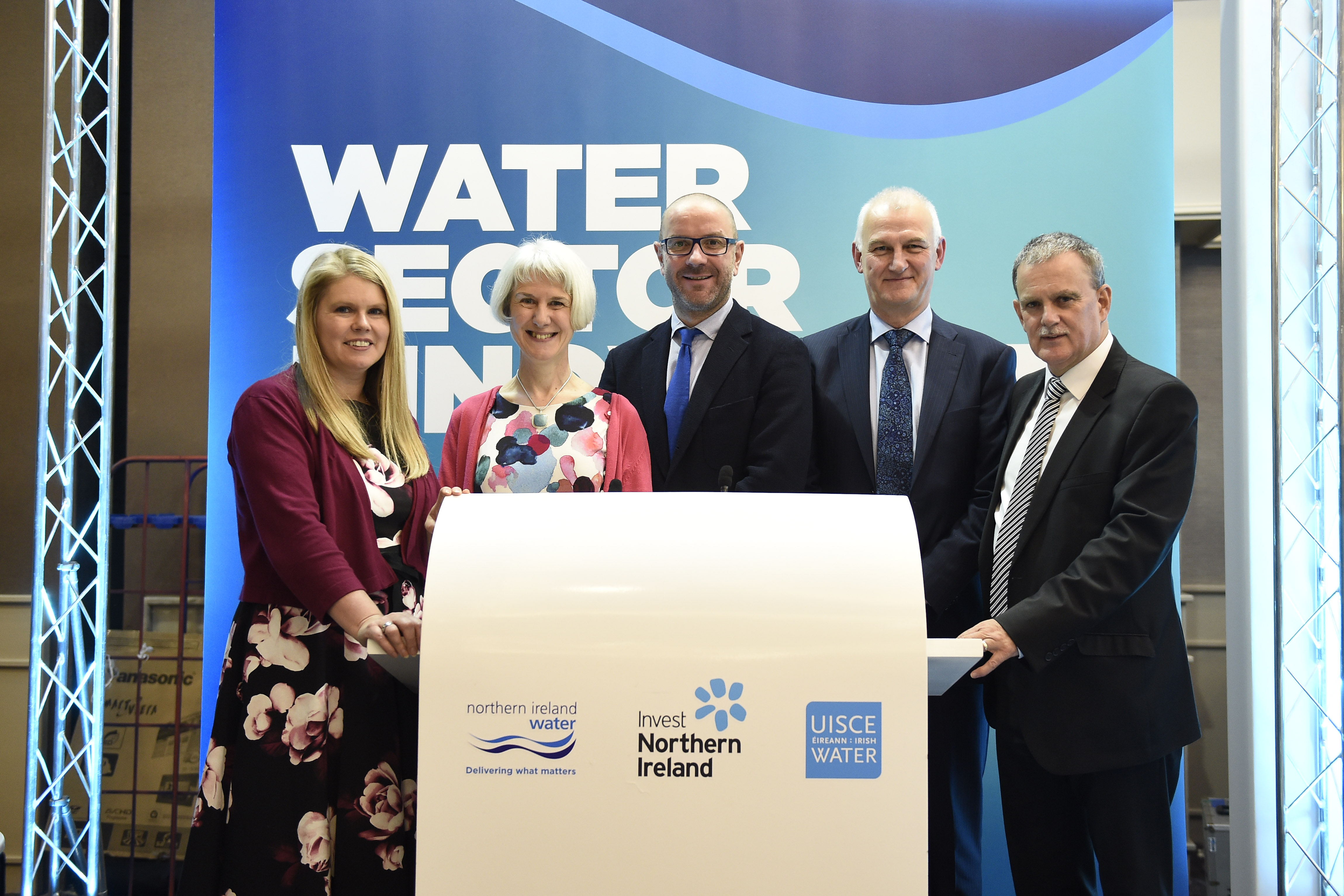 NI Water CEO Sara Venning with Jane Mellor, NI Water's Head of Operational Procurement; John Joyce, Stockholm International Water Institute; Paul Harper, NI Water's Director of Asset Delivery; and Sam Knox of Invest NI.  | NI Water News