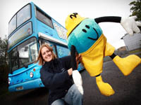 NI Water's Education Officer, Anna Marshall, and the fun-filled H20 character get ready to board the Waterbus as it gears up for the new school year. | NI Water News